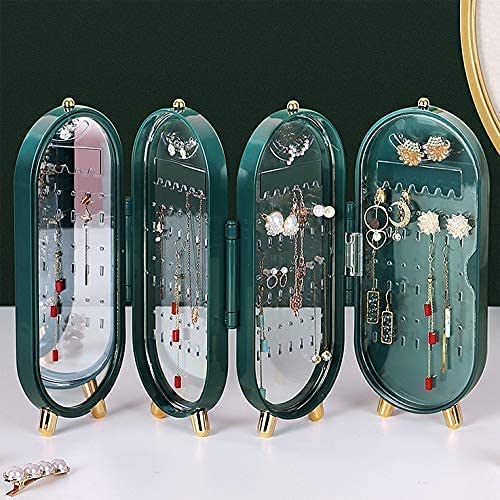 "Jewelry Box Organizer with Mirror – Foldable Metal Display Stand (Random Color)"