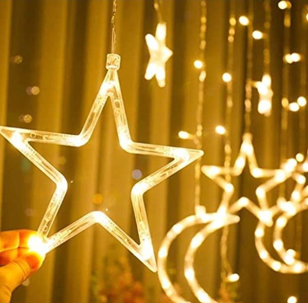 "Ramadan Star & Moon Curtain Lights – 10ft Decorative Lights"