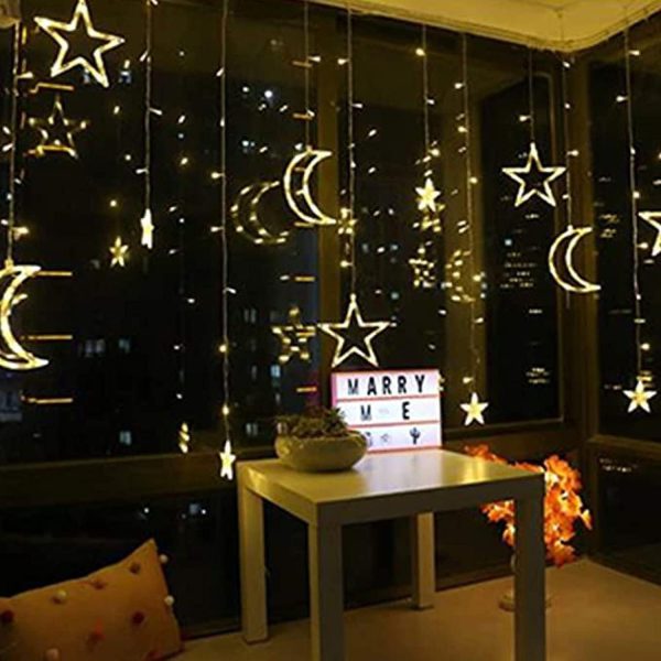 "Ramadan Star & Moon Curtain Lights – 10ft Decorative Lights"