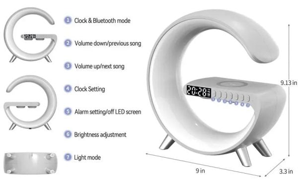 "G63 4-in-1 RGB Bluetooth Speaker with Wireless Charging, Alarm Clock & Desk Lamp"