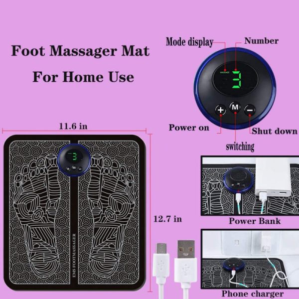 "EMS Foot Massager Mat with USB Charging & Smart Display for Blood Circulation"