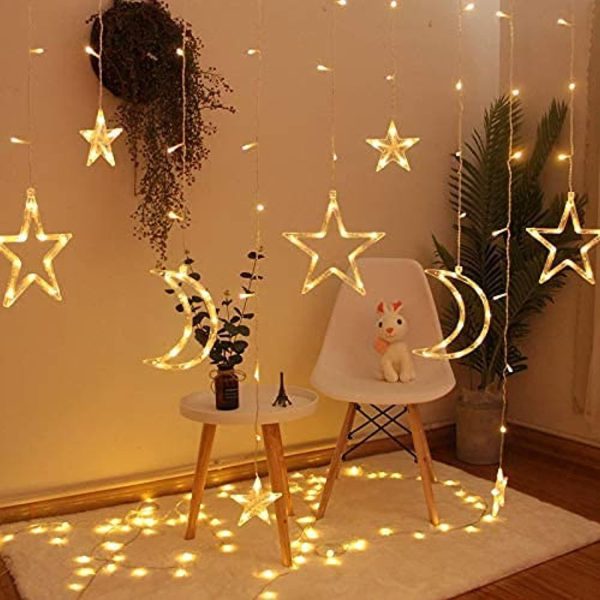 "Ramadan Star & Moon Curtain Lights – 10ft Decorative Lights"