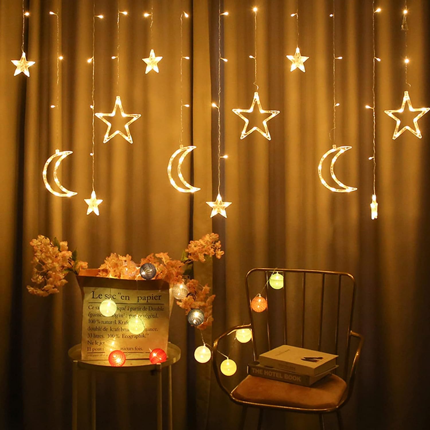 "Ramadan Star & Moon Curtain Lights – 10ft Decorative Lights"