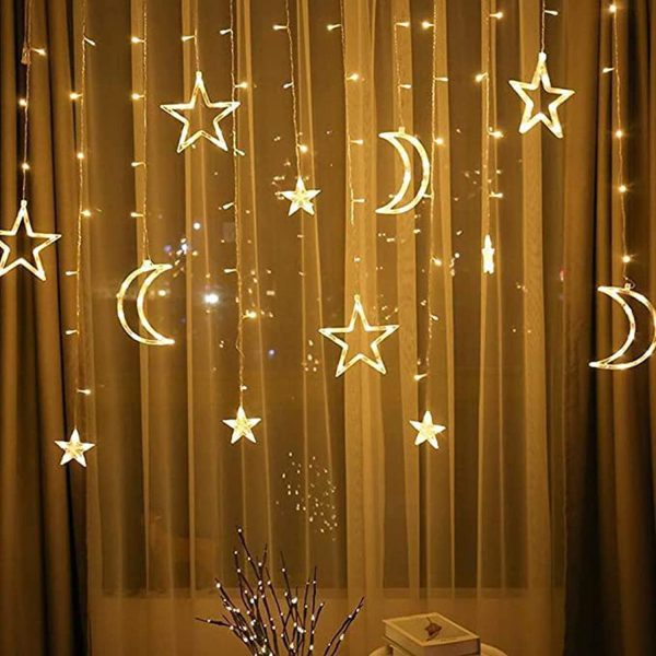 "Ramadan Star & Moon Curtain Lights – 10ft Decorative Lights"