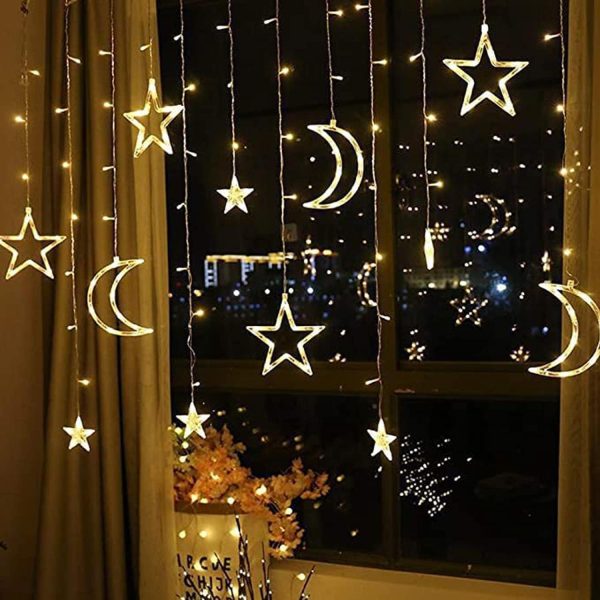 "Ramadan Star & Moon Curtain Lights – 10ft Decorative Lights"