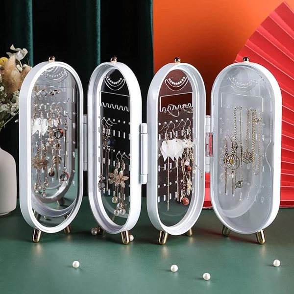 "Jewelry Box Organizer with Mirror – Foldable Metal Display Stand (Random Color)"