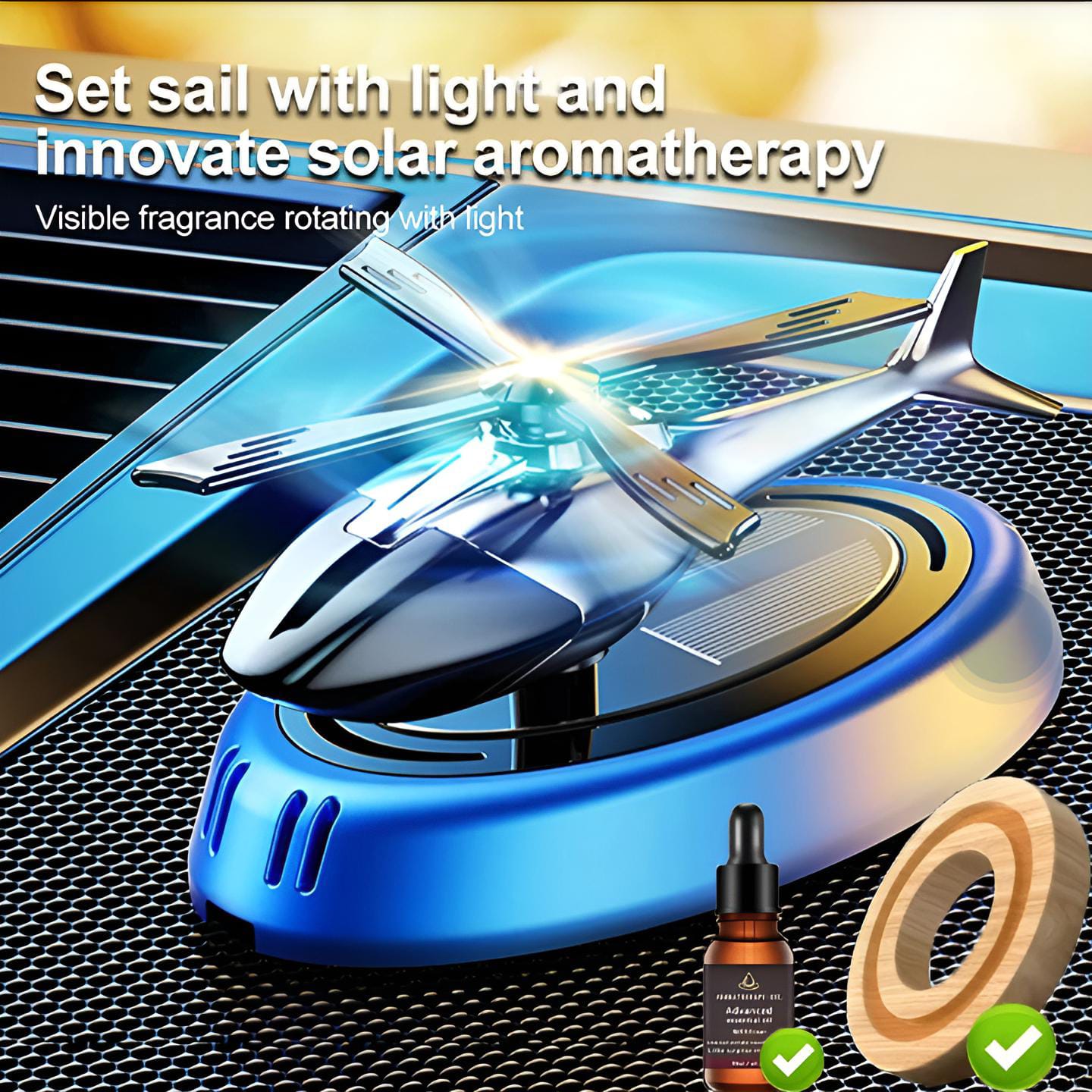 "Solar Powered Rotating Helicopter Car Aromatherapy Diffuser (Random Color)"