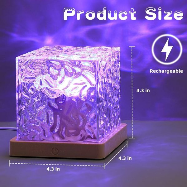 "Dynamic Rotating Water Ripple Night Light – 3 Colors Flame Crystal Lamp with Remote & USB Cable"