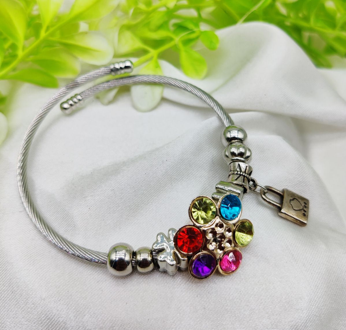 "Elegant Multicolor Stone Charm Pandora Bracelet"