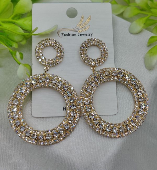 "Radiant Double-Hoop Crystal Earrings – Luxurious Gold Finish"