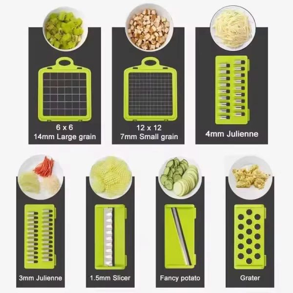 "Multifunctional Vegetable Slicer & Cutter with Basket – Fruit, Potato, Carrot Grater"