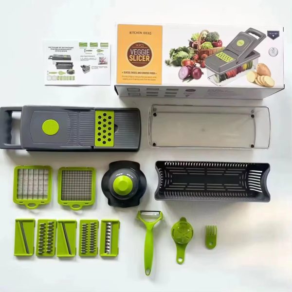 "Multifunctional Vegetable Slicer & Cutter with Basket – Fruit, Potato, Carrot Grater"