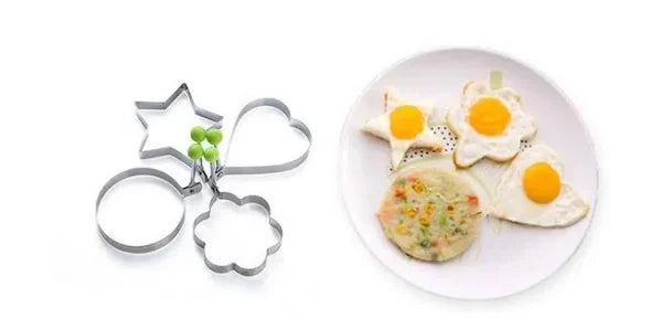 "Pack of 4 Stainless Steel Fried Egg Pancake Shapers - Star, Heart, Round & Flower"