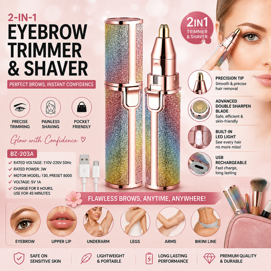 2-in-1 Rechargeable Eyebrow Trimmer & Facial Hair Remover for Women – Built-in LED Light