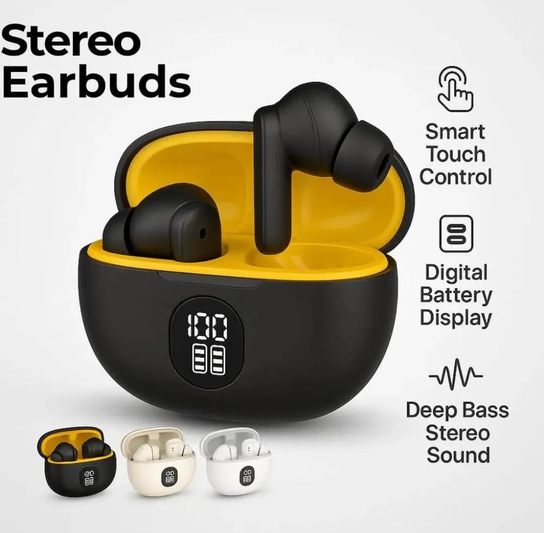 TWS Wireless Earbuds with Digital LED Display – Smart Touch Control, Deep Bass & HD Calls