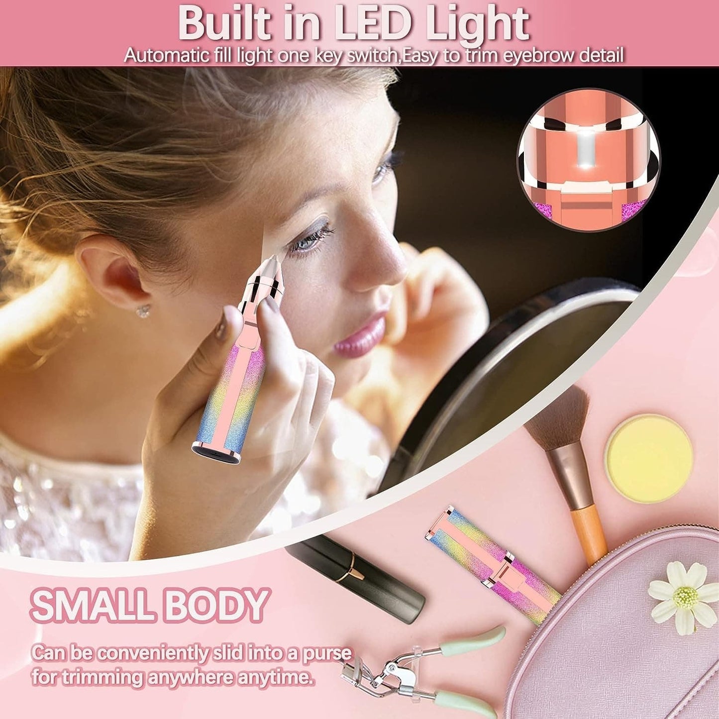 2-in-1 Rechargeable Eyebrow Trimmer & Facial Hair Remover for Women – Built-in LED Light