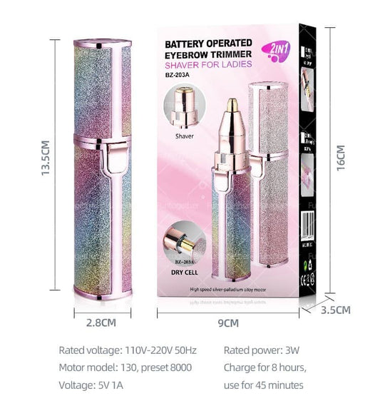 2-in-1 Rechargeable Eyebrow Trimmer & Facial Hair Remover for Women – Built-in LED Light
