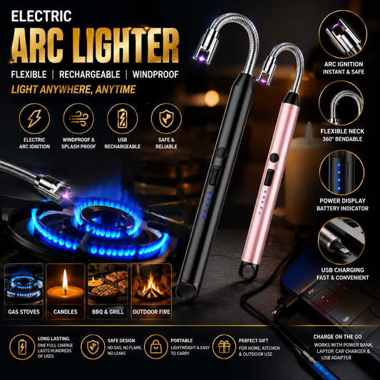 USB Rechargeable Electric Arc Lighter – Flexible Neck Windproof Plasma Lighter
